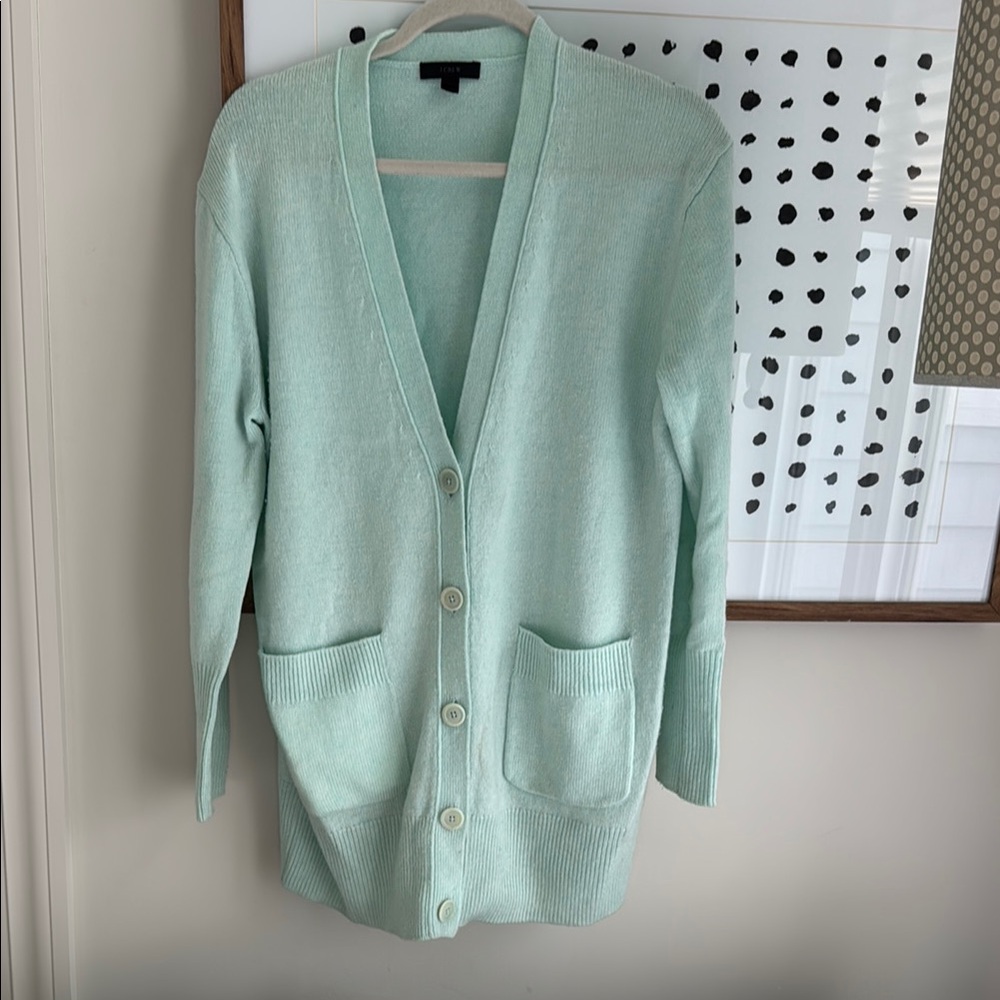 J. Crew Green Cardigan Sweater V-Neck Oversized